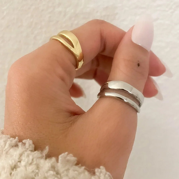 925 Sterling Silver Dainty Minimalist Ring Stackable Double Layer Ring Band - Picture 9 of 9